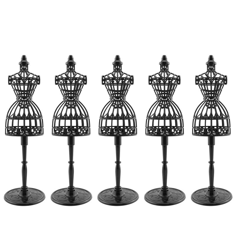 JCBIZ 5pcs Doll Clothes Model Rack Black 220mm Hollow Art Model Frame Clothes Gown Display Mini Mannequin Model for Doll Toy Display - Image 1